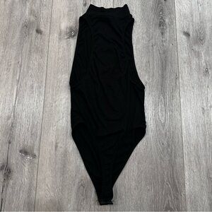 Nasty Gal Ribbed Mock Neck Black Thong Bodysuit Top